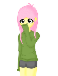 Size: 458x600 | Tagged: safe, artist:aquaspiash, fluttershy, human, g4, female, humanized, pullover, simple background, solo, white background