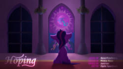 Size: 3840x2160 | Tagged: safe, artist:opticspectrum, twilight sparkle, pony, g4, female, high res, mare, music cover, rear view, sitting, solo, window