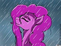 Size: 818x620 | Tagged: safe, artist:tincantim, pinkie pie, earth pony, pony, g4, eyes closed, female, rain, solo, wet