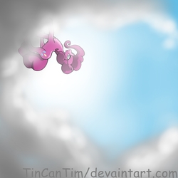 Size: 1297x1297 | Tagged: safe, artist:tincantim, pinkie pie, earth pony, pony, g4, cloud, cute, female, smiling, solo, walking