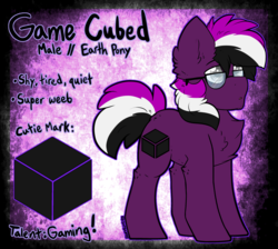 Size: 2708x2429 | Tagged: safe, artist:php166, oc, oc only, oc:game cubed, pony, chest fluff, cutie mark, glasses, high res, male, reference sheet, solo, text