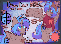 Size: 3047x2232 | Tagged: safe, artist:php166, oc, oc only, oc:dream drop, alicorn, pony, alicorn oc, chest fluff, clothes, cutie mark, high res, hoodie, horn, male, reference sheet, solo, text, wings