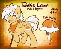 Size: 2963x2396 | Tagged: dead source, safe, artist:php166, oc, oc only, oc:twinkie cream, pegasus, pony, bandana, cutie mark, high res, male, reference sheet, solo, text, wings
