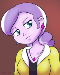Size: 800x1000 | Tagged: safe, artist:empyu, diamond tiara, equestria girls, g4, 30 minute art challenge, clothes, female, hoodie, simple background, solo, unamused