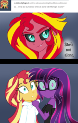 Size: 600x950 | Tagged: dead source, safe, artist:wubcakeva, sunset shimmer, twilight sparkle, comic:ask casual midnight and demon shimmer, equestria girls, g4, casual midnight sparkle, comic, midnight sparkle, midnightsatan, sunset satan