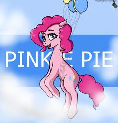 Size: 937x978 | Tagged: safe, artist:tincantim, pinkie pie, earth pony, pony, g4, balloon, female, floating, solo, then watch her balloons lift her up to the sky