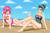 Size: 2700x1800 | Tagged: safe, artist:focusb, cloudy quartz, pinkie pie, human, equestria girls, g4, adoraquartz, beach, cloud, cloudy, cute, diapinkes, duo, duo female, feet, female, humanized, looking at you, mother and daughter, pie family