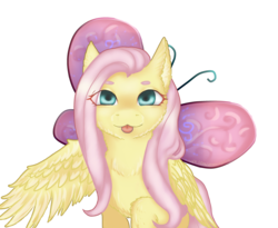 Size: 2800x2300 | Tagged: safe, artist:evlass, fluttershy, butterfly, pony, g4, :p, cute, cutie mark, female, fluffy, high res, looking at you, shyabetes, silly, simple background, smiling, solo, spread wings, tongue out, transparent background