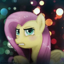 Size: 500x500 | Tagged: safe, artist:evlass, fluttershy, pegasus, pony, g4, abstract background, angry, female, mare, solo