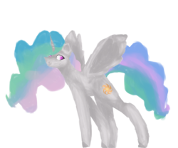 Size: 1800x1500 | Tagged: safe, artist:sodadoodle, princess celestia, alicorn, pony, g4, cloven hooves, cutie mark, female, fluffy, frown, looking back, mare, missing accessory, shading, simple background, solo, transparent background