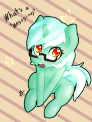 Size: 1024x1365 | Tagged: safe, artist:acharmingpony, lyra heartstrings, pony, g4, dialogue, female, glasses, looking at you, looking up, looking up at you, mare, open mouth, patreon, patreon reward, request, requested art, signature, solo