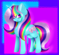 Size: 808x758 | Tagged: safe, artist:creadorachan, oc, oc only, oc:gamer paws, pony, unicorn, female, mare, rainbow hair, solo