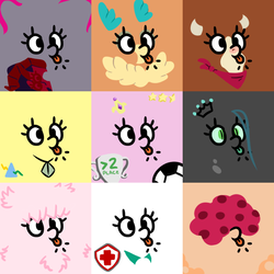 Size: 600x600 | Tagged: safe, artist:jargon scott, arizona (tfh), fhtng th§ ¿nsp§kbl, oleander (tfh), princess cadance, queen chrysalis, velvet (tfh), oc, oc:chainik, oc:fluffle puff, cow, them's fightin' herds, g4, 4chan cup, :p, community related, face, football, hi anon, meme, nonet, sports, tongue out