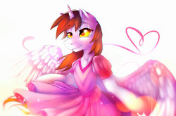 Size: 1024x675 | Tagged: safe, artist:dolorosacake, oc, oc:mitchy, alicorn, pony, alicorn oc, crossdressing, cute, femboy, heart, male, princess