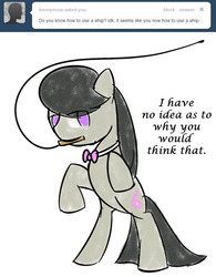 Size: 500x641 | Tagged: safe, artist:erthilo, octavia melody, earth pony, pony, ask octavia, g4, ask, female, mare, mouth hold, no pupils, rearing, solo, whip