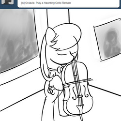 Size: 500x500 | Tagged: safe, artist:erthilo, octavia melody, earth pony, pony, ask octavia, g4, ask, bipedal, bow (instrument), cello, cello bow, eyes closed, female, mare, monochrome, musical instrument, solo