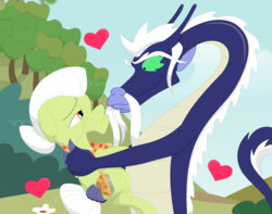 Size: 3550x2797 | Tagged: safe, artist:porygon2z, granny smith, dragon, earth pony, pony, g4, american dragon jake long, crossover, high res, interspecies, lao shi, love, shipping, simple background, transparent background