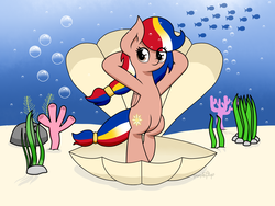 Size: 2048x1536 | Tagged: safe, artist:php142, oc, oc only, oc:pearl shine, fish, pony, bipedal, bubble, clam, coral, cute, female, looking at you, plant, solo, standing, underwater, water