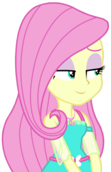 Size: 999x1542 | Tagged: safe, artist:thebarsection, fluttershy, equestria girls, g4, my little pony equestria girls: better together, clothes, eyeshadow, female, geode of fauna, lidded eyes, magical geodes, makeup, simple background, smiling, smirk, solo, thinking, transparent background