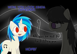 Size: 1143x801 | Tagged: safe, artist:erthilo, dj pon-3, octavia melody, vinyl scratch, earth pony, pony, unicorn, ask octavia, g4, ask, discorded, duo, duo female, female, mare, no pupils, wrong eye color