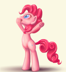 Size: 684x742 | Tagged: safe, artist:stratodraw, pinkie pie, earth pony, pony, g4, bipedal, female, mare, open mouth, simple background, solo, underhoof