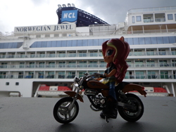 Size: 4608x3456 | Tagged: safe, artist:franklin, sunset shimmer, equestria girls, g4, cruise ship, doll, equestria girls minis, female, irl, motorcycle, photo, singapore, toy
