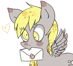 Size: 540x481 | Tagged: safe, derpy hooves, pony, g4, envelope, letter, simple background, solo, white background