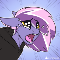 Size: 1000x1004 | Tagged: safe, artist:whisperfoot, oc, oc only, oc:berry frost, anthro, clothes, crying, eye clipping through hair, floppy ears, hoodie, meme, open mouth, ponified animal photo, sad, screaming, solo, yamero, yelling
