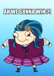 Size: 708x993 | Tagged: safe, artist:electricshine, indigo zap, equestria girls, g4, are we gonna win?, clothes, crossover, crystal prep academy uniform, dead meme, female, goggles, male, meme, pleated skirt, school uniform, shoes, skirt, smiling, socks, solo, sonic the hedgehog, sonic the hedgehog (series), ugandan knuckles, wat