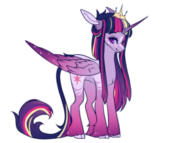 Size: 2000x1650 | Tagged: safe, artist:skimea, twilight sparkle, alicorn, pony, g4, alternate design, cloven hooves, cutie mark, female, horn, leonine tail, looking at you, mare, simple background, smiling, solo, transparent background, twilight sparkle (alicorn), unshorn fetlocks, wings
