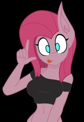 Size: 1179x1700 | Tagged: safe, artist:starlightglitch, pinkie pie, earth pony, anthro, g4, clothes, female, loser, pinkamena diane pie, solo, tongue out