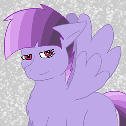Size: 1000x1000 | Tagged: safe, artist:kaged-wolf, artist:synchr0wolf, oc, oc only, oc:violet skies, pegasus, pony, abstract background, female, looking at you, magical lesbian spawn, offspring, parent:rainbow dash, parent:twilight sparkle, parents:twidash, smiling, solo