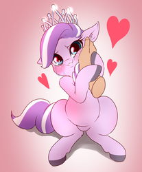 Size: 1280x1543 | Tagged: safe, artist:dankflank, diamond tiara, earth pony, human, pony, g4, 30 minute art challenge, affection, belly, chubby, colored hooves, crying, cute, diamondbetes, disembodied hand, featureless crotch, female, filly, floppy ears, hand, happy, heart, jewelry, looking at you, pink, smiling, solo focus, tears of joy, tiara