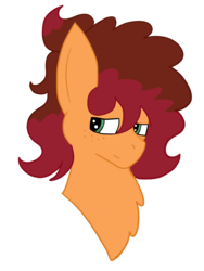Size: 750x1000 | Tagged: safe, artist:kaged-wolf, artist:synchr0wolf, oc, oc only, oc:raspberry cobbler, earth pony, pony, aside glance, bust, freckles, male, offspring, parent:cheese sandwich, parent:pinkie pie, parents:cheesepie, simple background, solo, stallion, transparent background