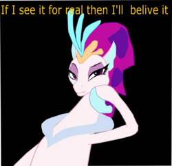 Size: 2104x2034 | Tagged: safe, artist:oceanrailroader, queen novo, seapony (g4), g4, my little pony: the movie, black background, female, high res, image macro, meme, misspelling, simple background, solo