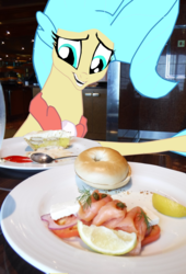 Size: 2628x3869 | Tagged: safe, artist:oceanrailroader, princess skystar, seapony (g4), g4, my little pony: the movie, bagel, bread, cream cheese, food, high res, irl, lox, photo, ponies in real life