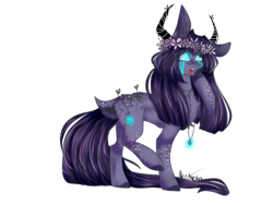 Size: 1024x768 | Tagged: safe, artist:akiiichaos, oc, oc only, oc:shadow flower, original species, pony, female, floral head wreath, flower, horns, simple background, solo, transparent background