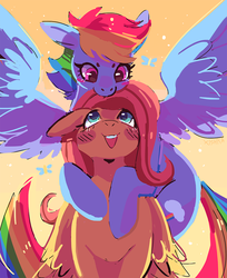 Size: 1094x1342 | Tagged: safe, artist:cherivinca, fluttershy, rainbow dash, pegasus, pony, g4, blushing, cute, duo, female, floppy ears, lesbian, looking at each other, mare, ship:flutterdash, shipping, spread wings, wings