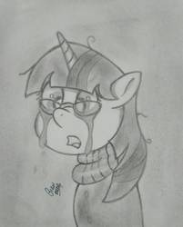 Size: 1307x1628 | Tagged: safe, artist:gian2020, moondancer, pony, g4, bust, crying, female, monochrome, portrait, solo, traditional art