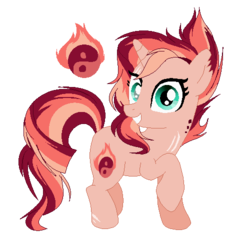 Size: 488x500 | Tagged: safe, artist:6-fingers-lover, oc, oc only, oc:sun war, pony, unicorn, female, magical lesbian spawn, mare, offspring, parent:sunset shimmer, parent:tempest shadow, parents:tempestshimmer, simple background, solo, transparent background