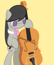 Size: 750x896 | Tagged: safe, artist:erthilo, octavia melody, earth pony, pony, ask octavia, g4, ask, bipedal, bow (instrument), broken, cello, cello bow, female, mare, musical instrument, no pupils, solo, tumblr
