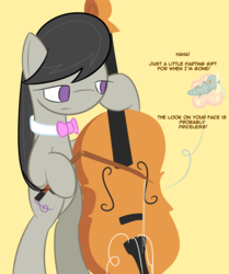 Size: 750x896 | Tagged: safe, artist:erthilo, octavia melody, earth pony, pony, ask octavia, g4, ask, bipedal, bow (instrument), broken, cello, cello bow, female, mare, musical instrument, no pupils, solo, tumblr