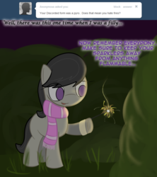 Size: 500x564 | Tagged: safe, artist:erthilo, octavia melody, earth pony, pony, ask octavia, g4, ask, clothes, female, fire, mare, no pupils, raised hoof, scarf, solo, tumblr