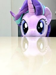 Size: 767x1024 | Tagged: safe, artist:nekokevin, starlight glimmer, pony, unicorn, series:nekokevin's glimmy, g4, cute, glimmerbetes, irl, looking at you, photo, plushie, reflection, solo, soon, table