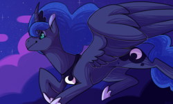 Size: 1280x768 | Tagged: safe, artist:srahitai, princess luna, alicorn, pony, g4, female, flying, night, solo