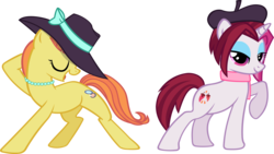 Size: 4456x2513 | Tagged: safe, artist:ironm17, cayenne, citrus blush, pony, unicorn, g4, bedroom eyes, beret, clothes, hat, jewelry, looking at you, necklace, scarf, simple background, transparent background, vector