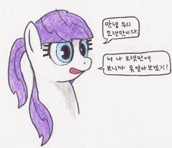 Size: 403x347 | Tagged: safe, artist:cocopommel, oc, oc only, oc:malchang, pony, female, korean, simple background, solo, traditional art, translated in the comments
