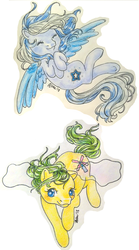 Size: 450x807 | Tagged: safe, artist:alukelele, silver glow, wind drifter, earth pony, pegasus, pony, g1, g3, female, mare, traditional art