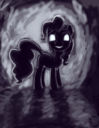 Size: 791x1024 | Tagged: safe, artist:rimefox, pinkie pie, earth pony, pony, g4, creepy, creepy smile, glowing eyes, monochrome, smiling