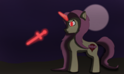 Size: 1000x600 | Tagged: safe, artist:infinita est lux solis, fluttershy, bat pony, g4, dagger, flutterbat, fluttershy (g5 concept leak), g5 concept leak style, g5 concept leaks, magic, night, race swap, unicorn fluttershy, weapon